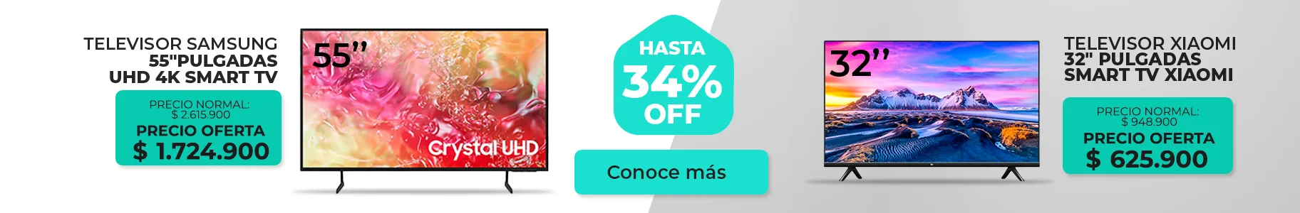 Imagen comparativa entre un televisor Samsung de 55 pulgadas UHD 4K y un Xiaomi de 32 pulgadas Smart TV