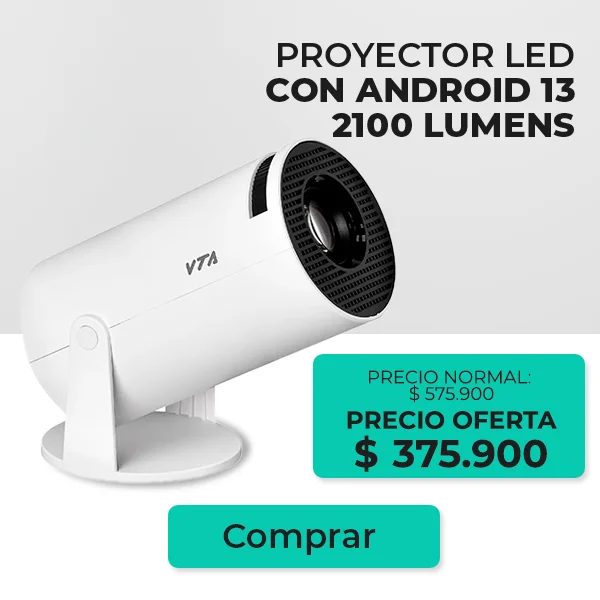 Proyector LED V7A con sistema operativo Android 13, 2100 lúmenes, en promoción por $375.900.