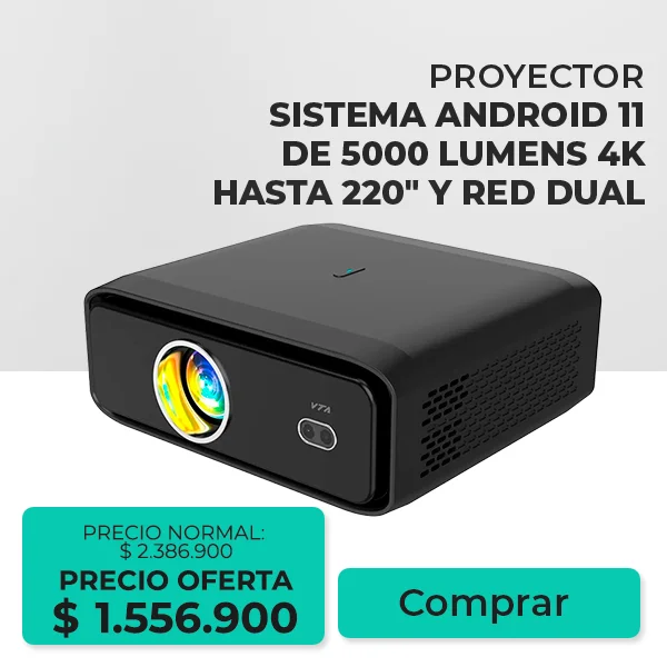 Proyector profesional con Android 11, resolución 4K, 5000 lúmenes y capacidad para pantallas de 220 pulgadas en oferta por $1.556.900.
