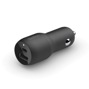 Belkin Dual Car Charger - Adaptador de corriente para el coche - 37 vatios - PD 3.0 - 2 conectores de salida (USB, 24 pin USB-C)