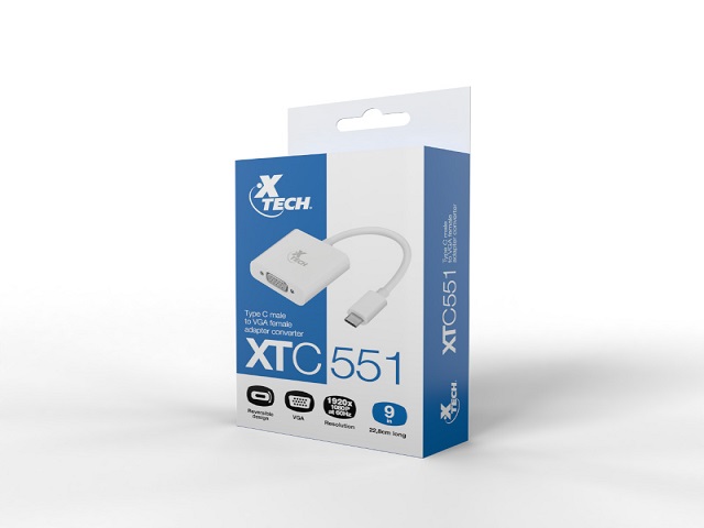 Xtech - Display adapter - USB Type C - VGA - Glossy white - XTC-551