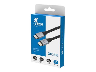 Xtech - USB cable - USB Type C - 3.66 m - Black & silver - (m) to (m) Braided XTC-533