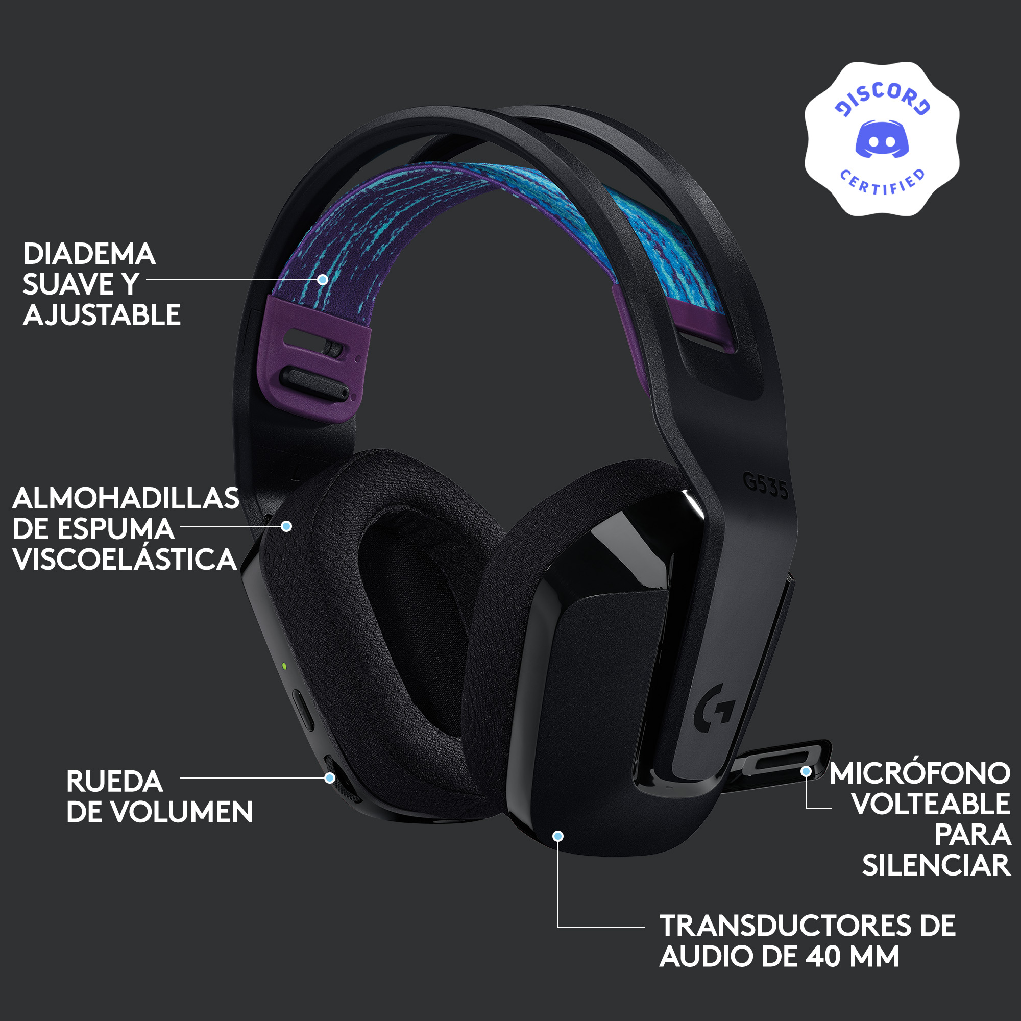 Audífonos inalámbricos con micrófono Logitech G535 LIGHTSPEED para juegos. - Imagen 6