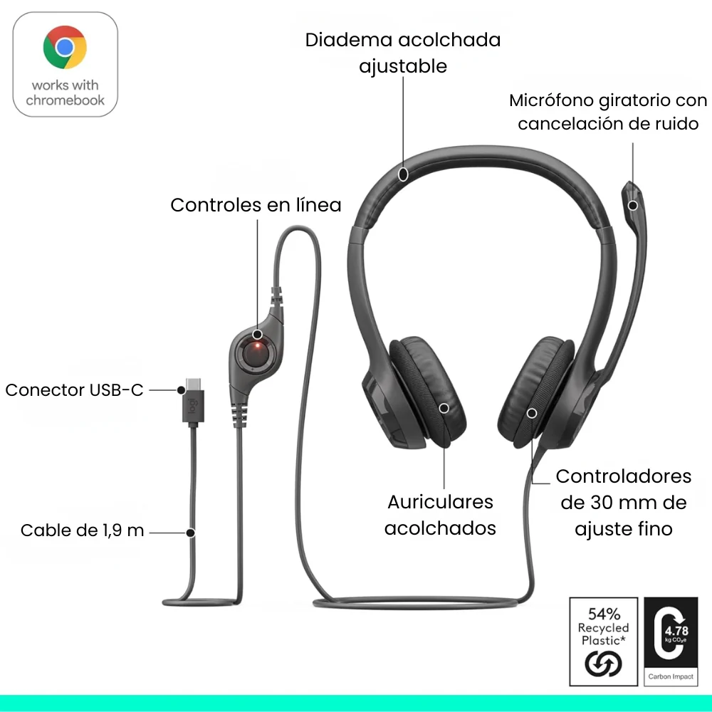 Auriculares con Micrófono USB-C -Logitech-H390 - Imagen 5