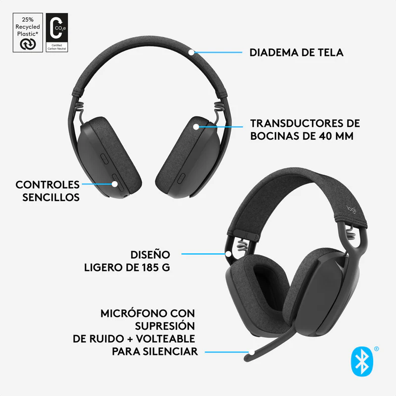 Audífonos Inalámabrico Logitech Zone Vibe 100 con Micrófono de Cancelación de Ruido Negro - Imagen 7