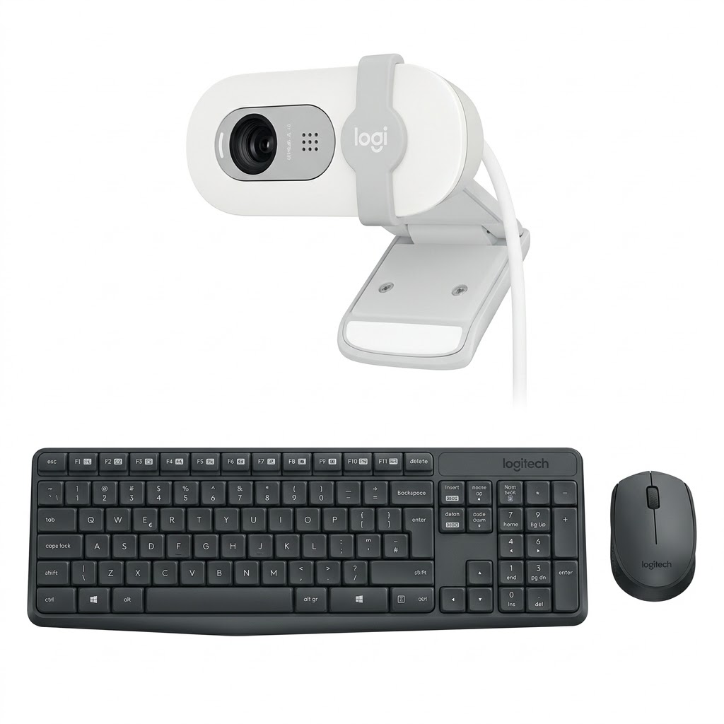 Combo Logitech MK235 gris + cámara Brio 100 Off-White
