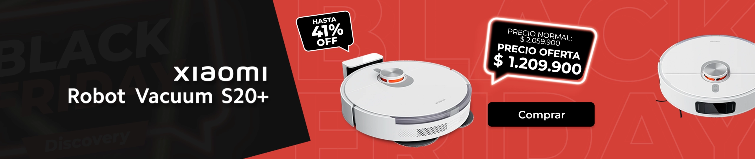 Banner Black Friday Discovery con ofertas de hasta 58% de descuento en tecnología, televisores, celulares y scooters.