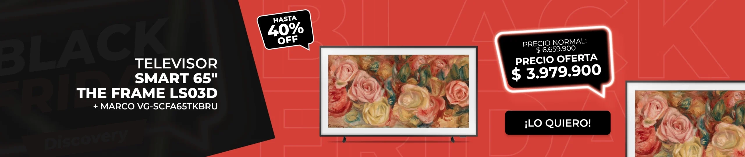 Televisor Smart Samsung The Frame 65 pulgadas LS03D con marco incluido oferta.