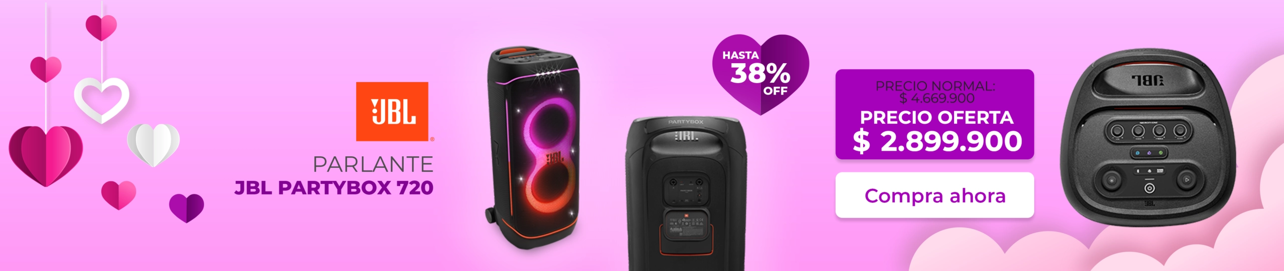 Parlante JBL PartyBox 720 potente con luces RGB dinámicas y Bluetooth.