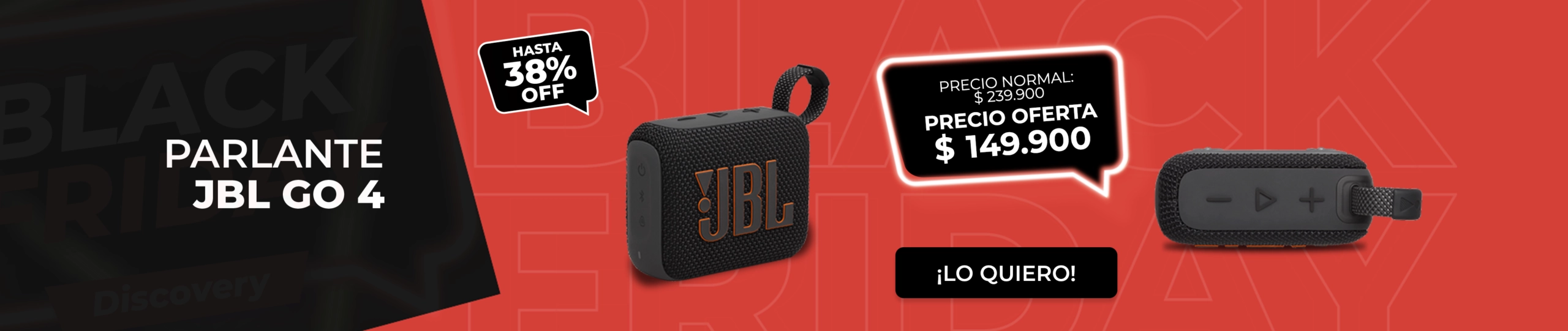 Banner Black Friday Discovery con ofertas de hasta 58% de descuento en tecnología, televisores, celulares y scooters.