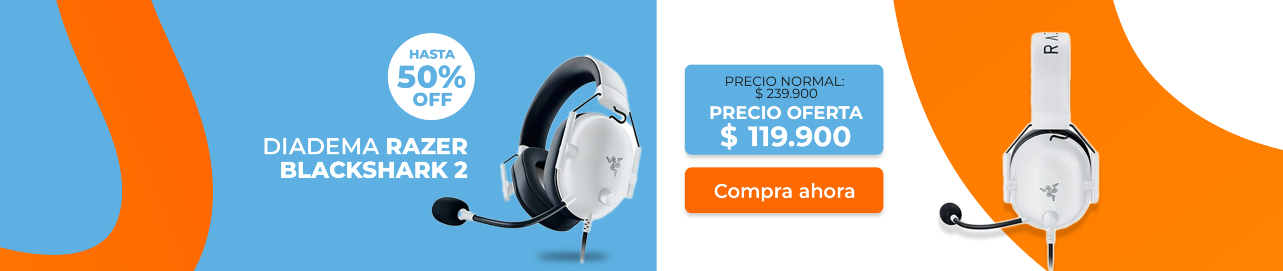 Diadema Gamer Razer BlackShark 2 blanca con 50% descuento en Discoveryeb