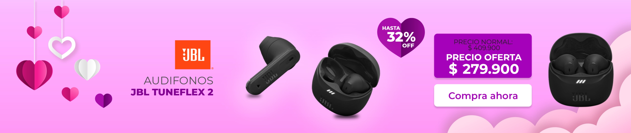 Audífonos JBL Tune Flex 2 color negro con cancelación de ruido